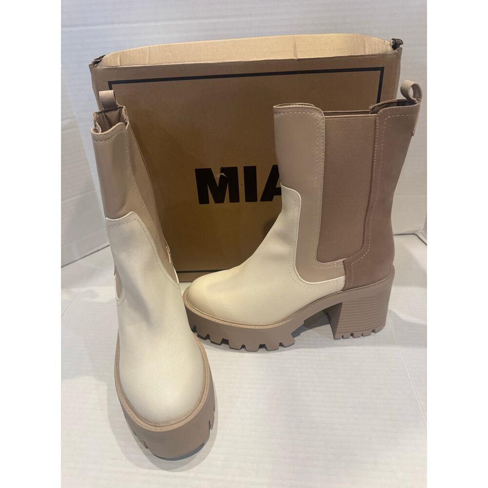 Mia Womens Remi Faux Leather Block Heel Mid-Calf Boots size 11M, beige&vory nib - Picture 4 of 10